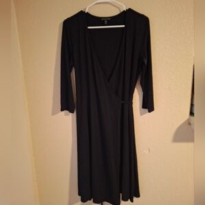 Eileen Fisher Black Wrap-Style Midi Dress Xs